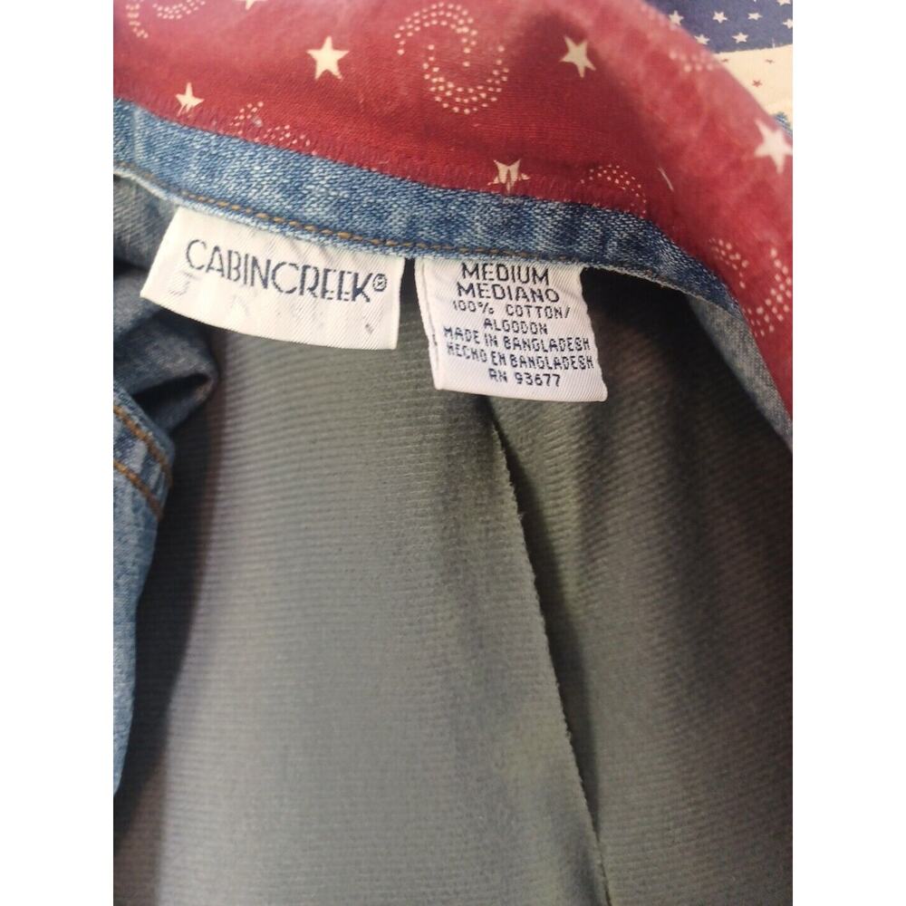 Cabin Creek Denim Chore Coat Womens Medium Americana Stars Hearts Red,White,Blue - Picture 12 of 12